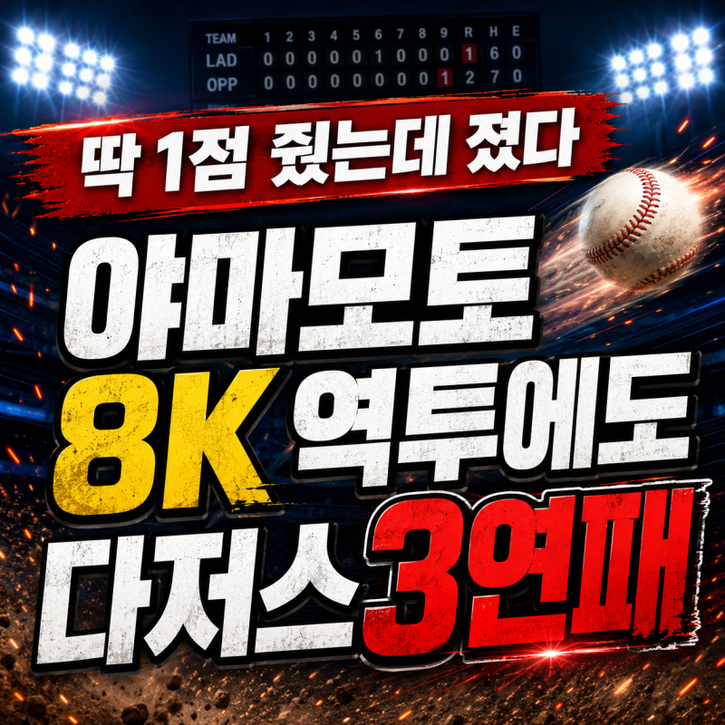 “딱 1점 줬는데 졌다” 야마모토 8K 역투에도 다저스 3연패