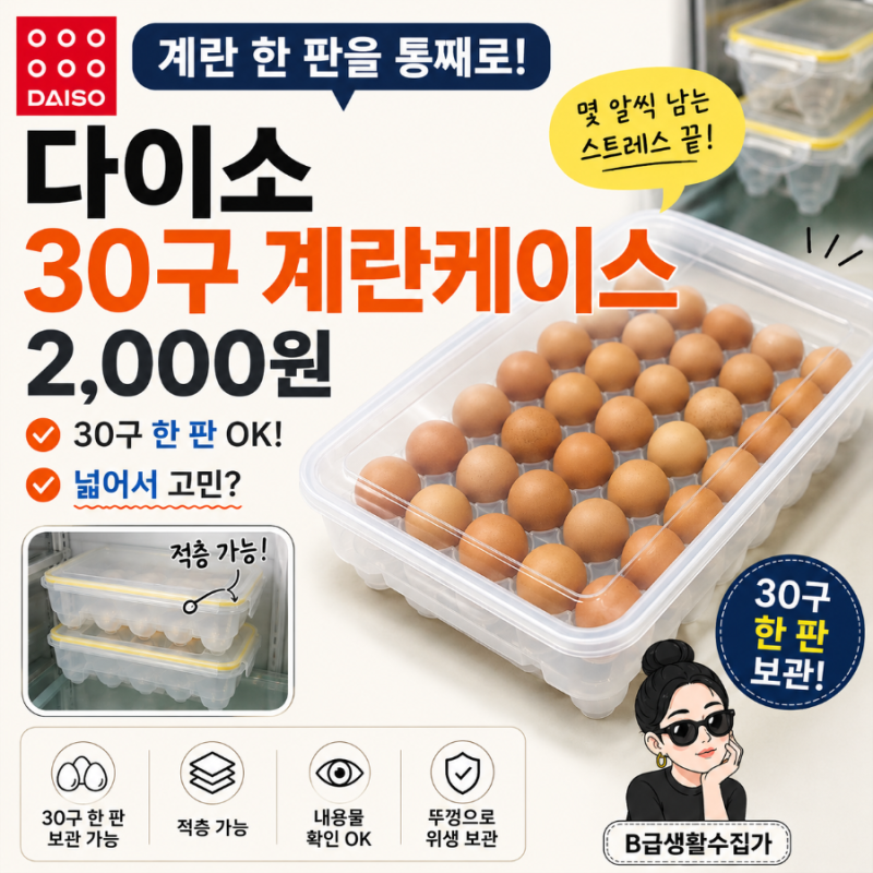 다이소 계란케이스, 드디어 한 판이 통째로 들어간다? 30구 보관함