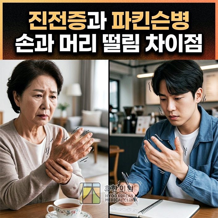 분당 신경정신과, 진전증과 파킨슨병 손과 머리 떨림 차이점
