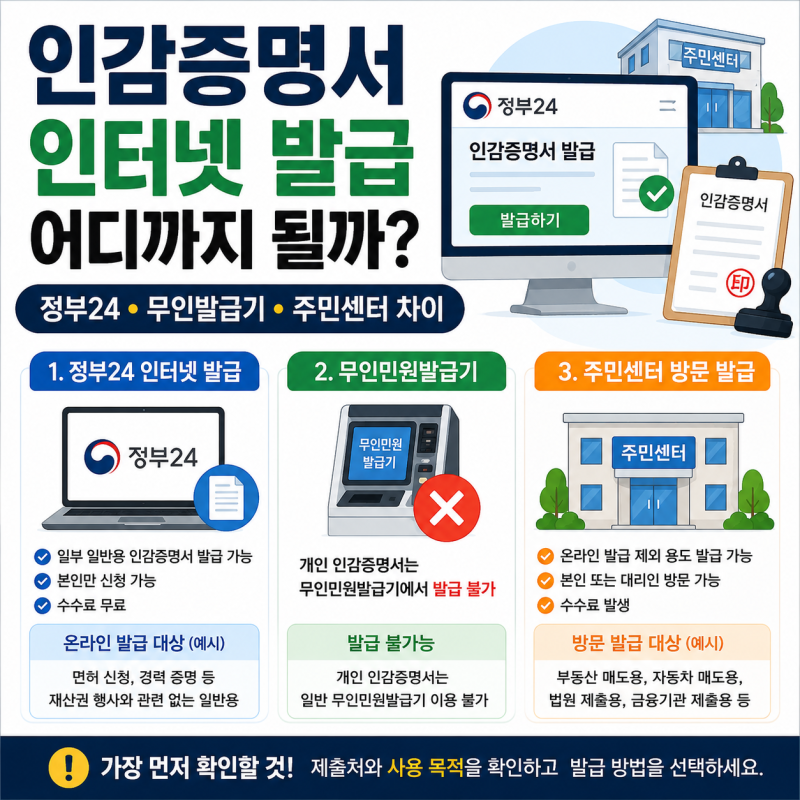 인감증명서 인터넷 발급 어디까지 될까? 정부24·무인발급기·주민센터 차이