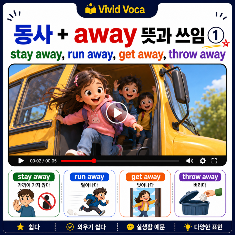 동사 + away 뜻과 쓰임 ① | stay away, run away, get away, throw away
