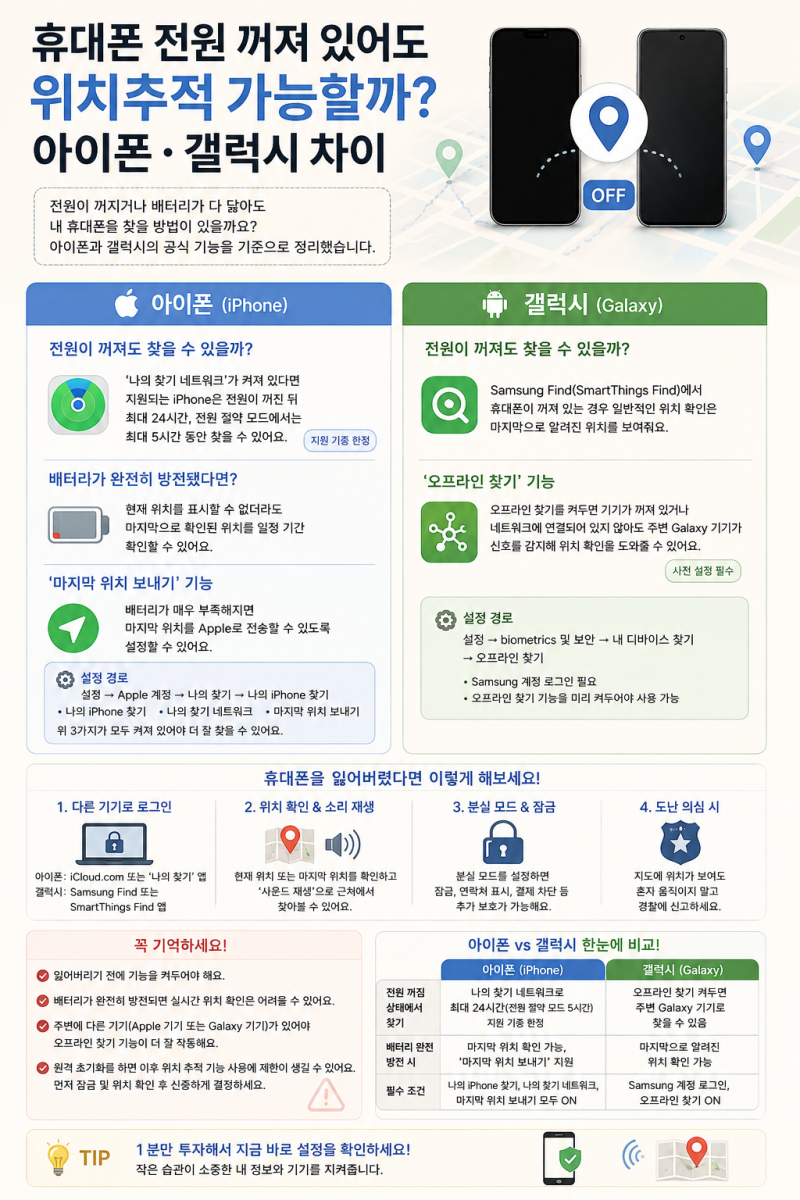 휴대폰 전원 꺼져 있어도 위치추적 가능할까? 아이폰·갤럭시 차이 정리