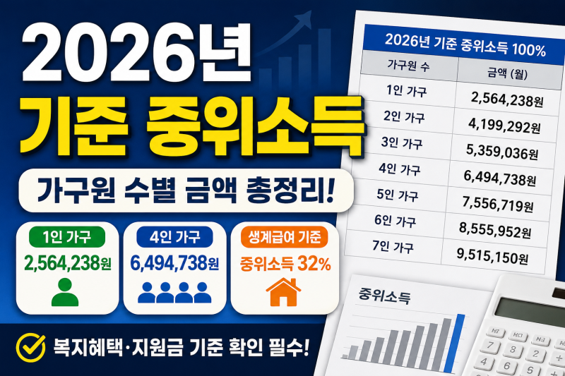 2026년 기준 중위소득 총정리｜1인·2인·3인·4인 가구와 32%·50% 기준