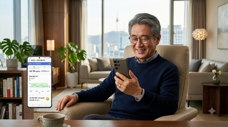바늘로 안 찌르는 무채혈 당뇨 혈당 측정기 가격 및 NFC 연동! 파스타 앱 스마트폰 사용법