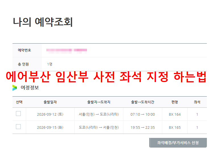 에어부산 임산부 사전 좌석 지정 방법(BX164,BX165,교통약자)