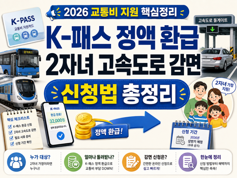 대중교통 K-패스 환급 및 2자녀 다자녀 두자녀 고속도로 톨게이트 통행료 감면 할인 신청방법....