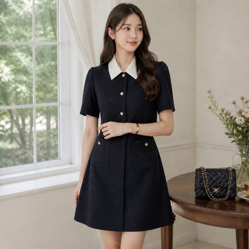 로엠 카라 트위드 미니 원피스 RMOWG25NT1 하객룩 데이트룩으로 강추해요!