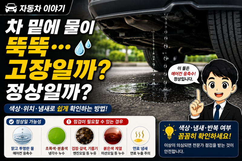 차 밑에 물이 뚝뚝 떨어진다? 정상인지 고장인지 구별하는 방법!