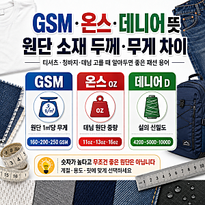 GSM 온스 OZ 데니어 뜻 원단 소재 두께 무게 차이 티셔츠 청바지 데님 고를 때 알아두면 좋은 ....