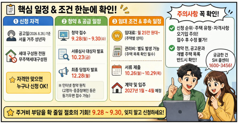 서울 무주택자 필독! 월 25만 원 대 임대주택 청약! 2026 SH 장기미임대 매입임대 자격 및 신청 ....