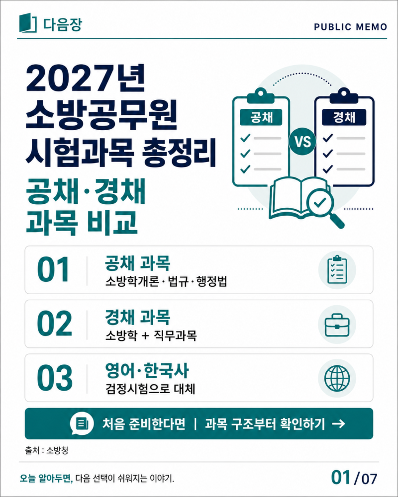 2027년 소방공무원 시험과목 총정리｜공채·경채 과목 비교