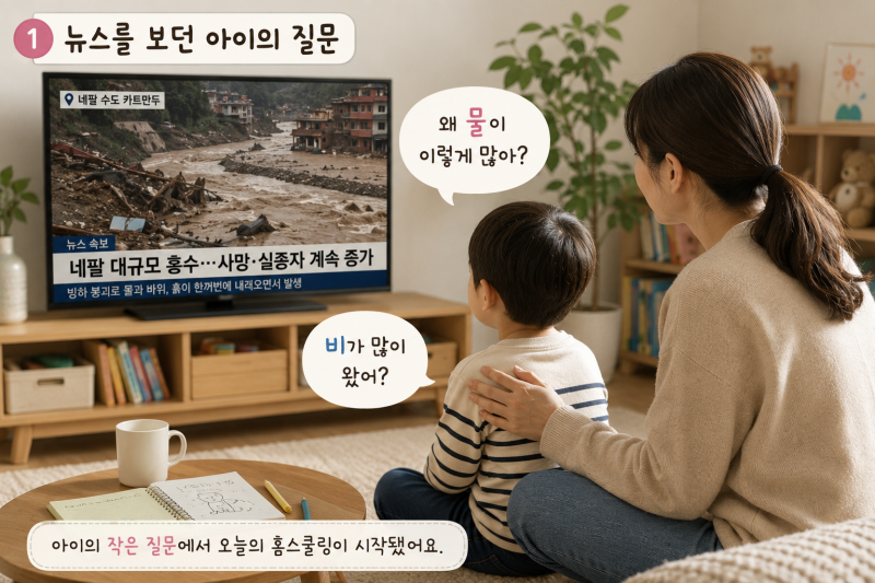 엄마표 홈스쿨링 | 뉴스로 하는 10분 홈스쿨링 (네팔 홍수)