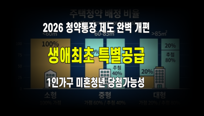 2026 생애최초 특별공급 조건 총정리 : 1인 가구 미혼 청년 자격·소득 기준과 60㎡ 이하 추첨제....