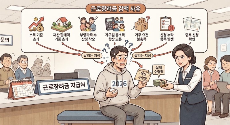 2026 : 근로장려금이 예상보다 적게 들어온 이유, 7가지 감액 사유가 갈리는 지점