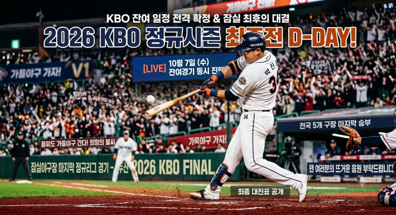 2026 KBO 정규시즌 잔여 일정 전격 확정! 10월 7일 최종전 및 잠실구장 마지막 라이벌전 완벽 정....