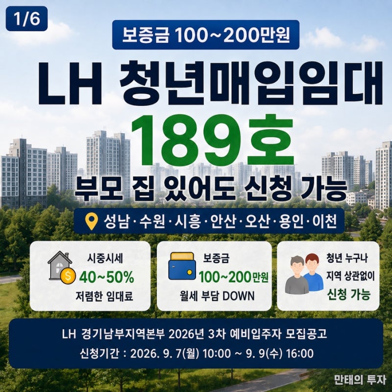 LH 청년매입임대 189호 나왔다｜보증금 100~200만원, 성남·수원·시흥·용인 어디가 좋을까?