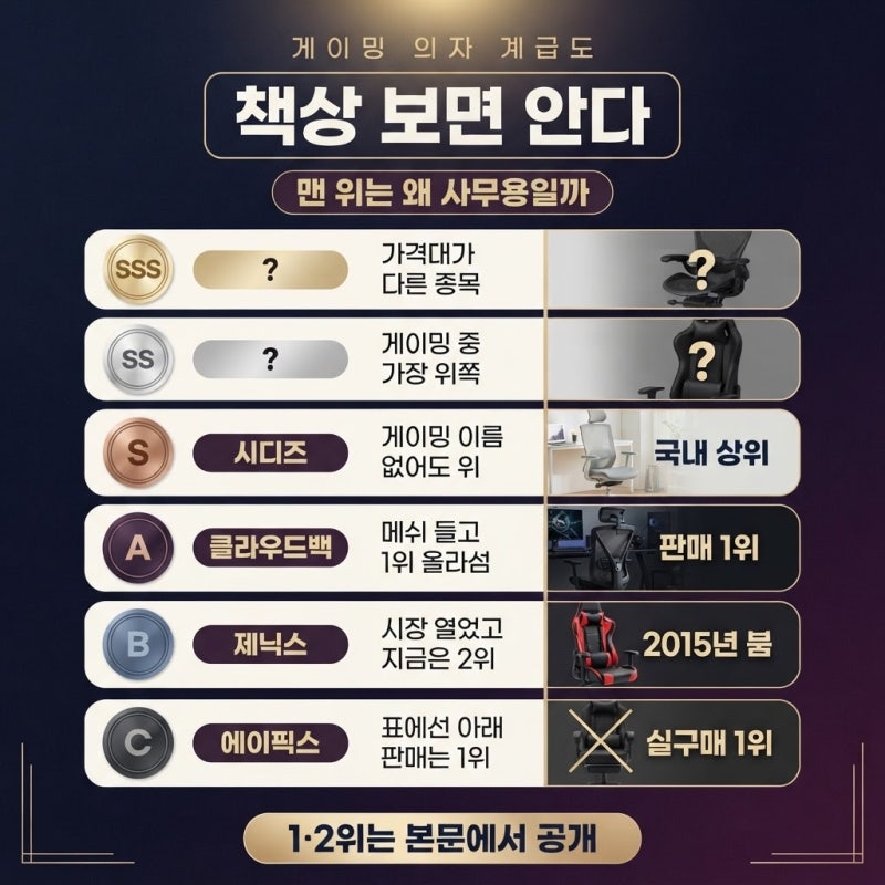 "게임 좀 한다는 사람 책상 보면 바로 안다" 게이밍 의자 브랜드 계급도