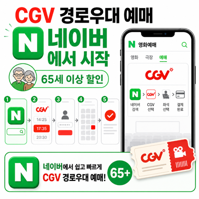 네이버 영화예매로 CGV 경로우대 예매 방법｜65세 이상 할인 적용 순서