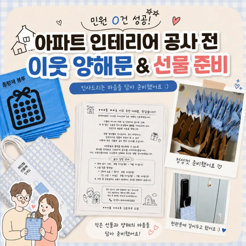 아파트 인테리어 공사 전 이웃 양해문 & 선물 준비 | 민원 0건 후기