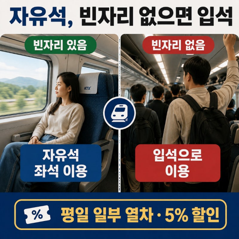 KTX 자유석 타는 법, 평일 일부 열차 5% 할인·좌석 없으면 입석
