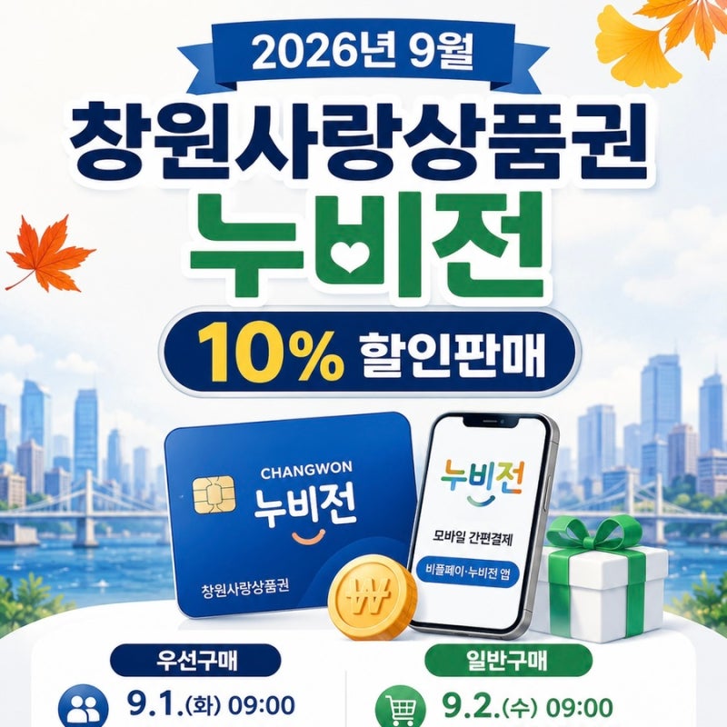 2026년 9월 창원사랑상품권 누비전 10% 할인｜판매일정 구매한도 모바일·지류 총정리