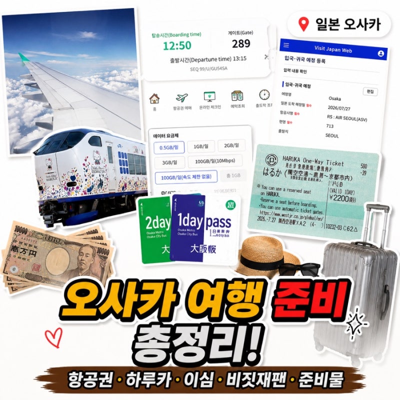 일본 오사카 여행 준비 총정리 | 항공권, 하루카, 이심, 비짓재팬, 준비물 체크리스트