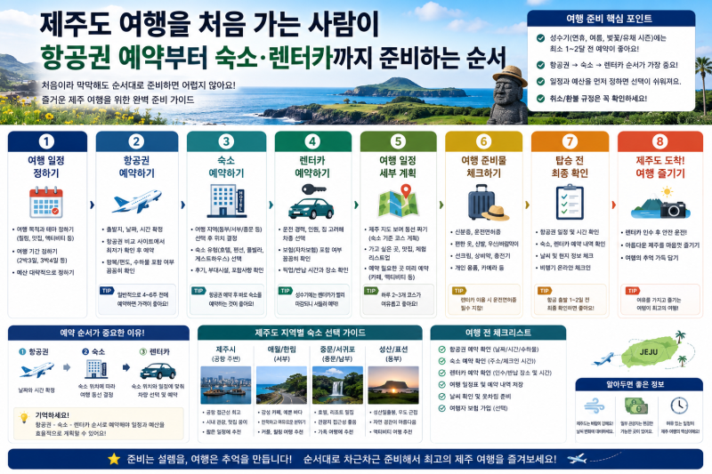 제주도 여행을 처음 가는 사람이 항공권 예약부터 숙소·렌터카까지 준비하는 순서