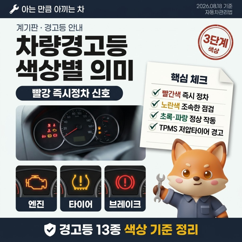 차량경고등종류 색상 3단계 의미와 TPMS 점등 기준 정리