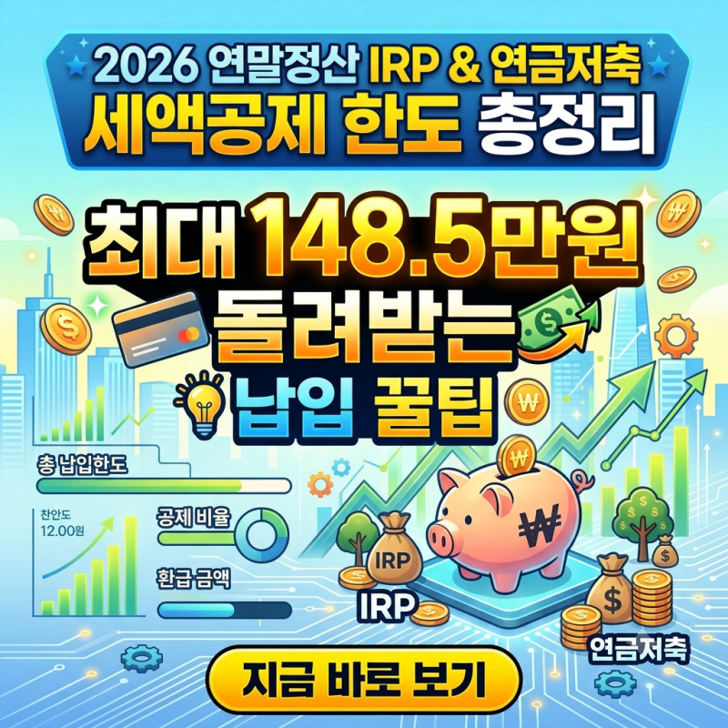 2026 연말정산 IRP & 연금저축 세액공제 한도 총정리 (최대 148.5만원 돌려받는 납입 꿀팁)