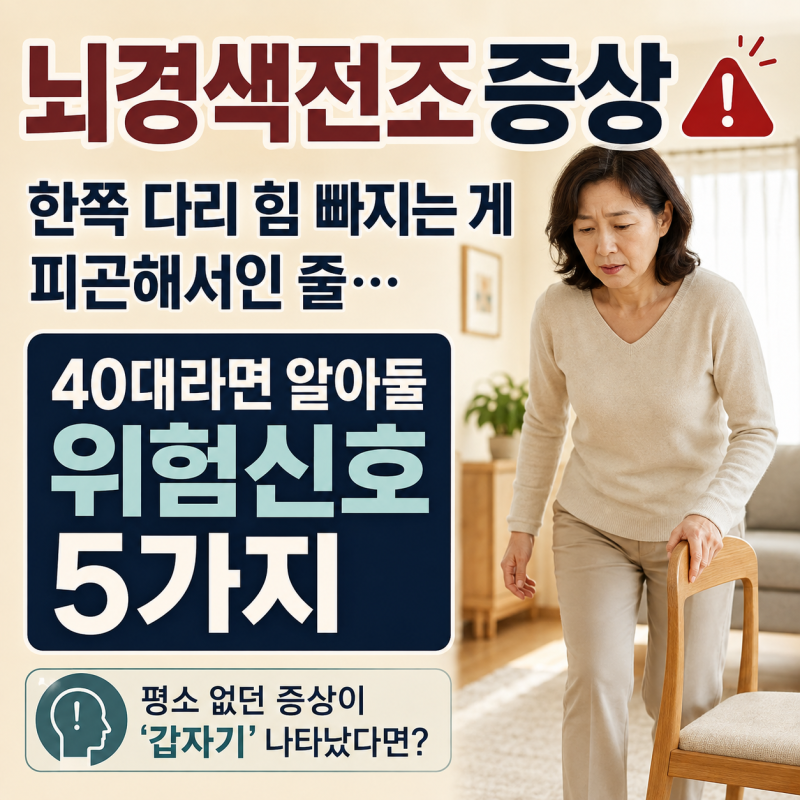 뇌경색전조증상, 한쪽 다리 힘 빠지는 게 피곤해서인 줄... 40대라면 알아둘 위험신호 5가지