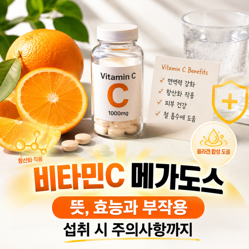 비타민C 메가도스 뜻, 효능과 부작용 섭취 시 주의사항까지