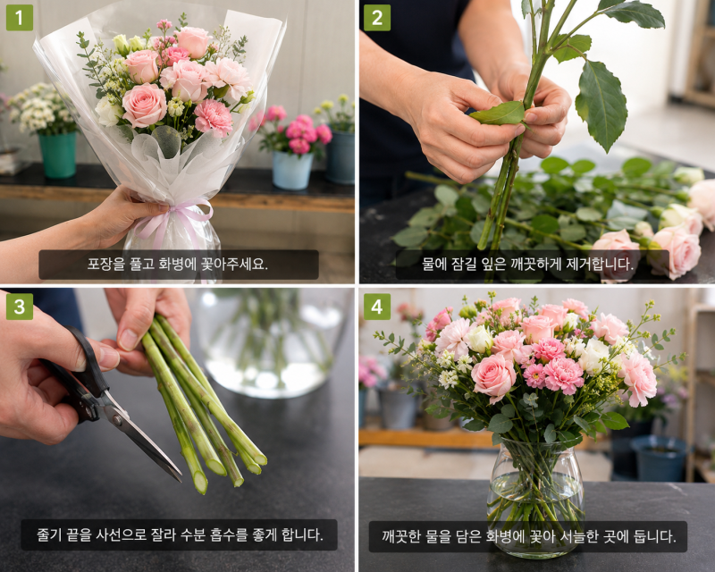 꽃다발 오래 보는 법｜생화 오래 보관하는 기본 관리방법