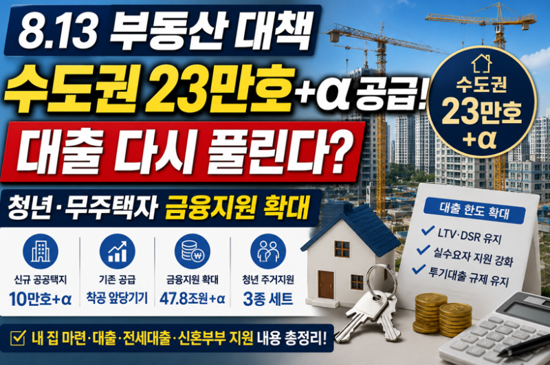8.13(813) 부동산 대책 총정리｜수도권 23만호 공급·대출 완화(부동산 대출 규제, 주택담보대출....