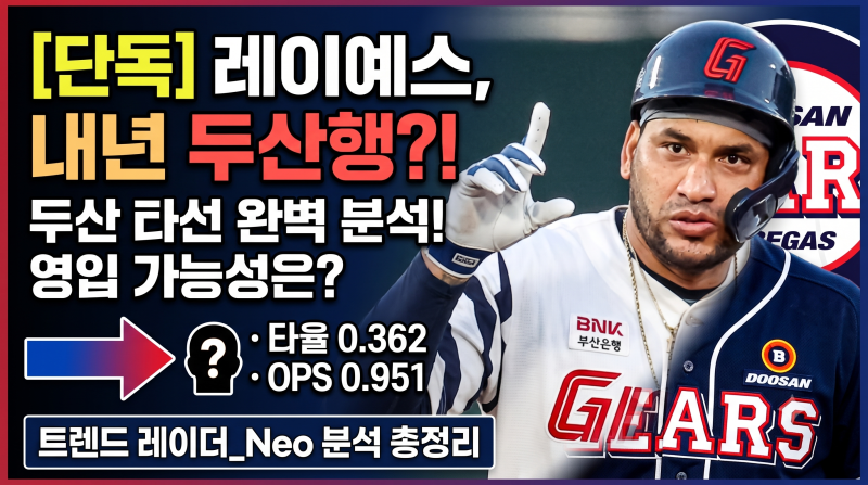 두산 베어스가 내년 시즌에 롯데 레이예스 영입을 한다면??(+영입 가능성과 전력 총정리)