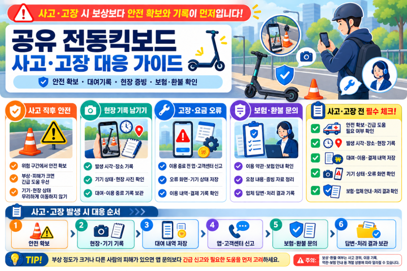 전동킥보드 사고·고장 분쟁 대응 가이드｜대여기록·보험·환불 확인