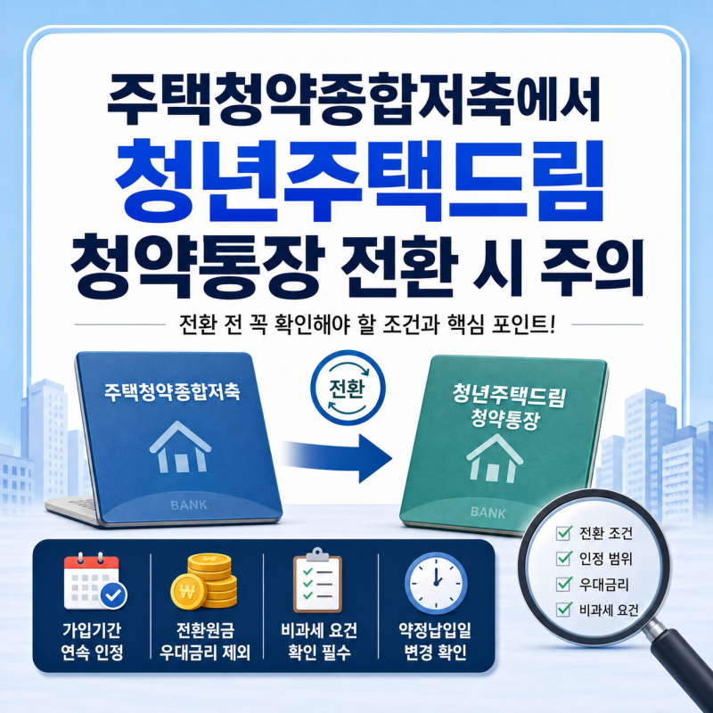 주택청약종합저축에서 청년주택드림 청약통장 전환 시 주의