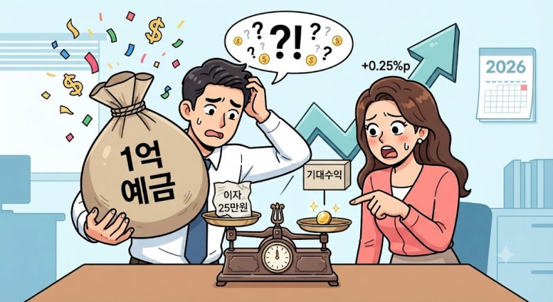2026 : 기준금리 0.25%p 인상 때 1억 예금 이자, 세전 25만원이 전부일까