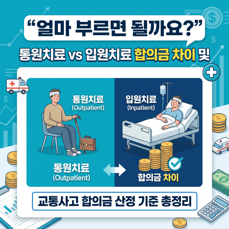 "얼마 부르면 될까요?" 통원치료 vs 입원치료 합의금 차이 및 교통사고 합의금 산정 기준 총정....