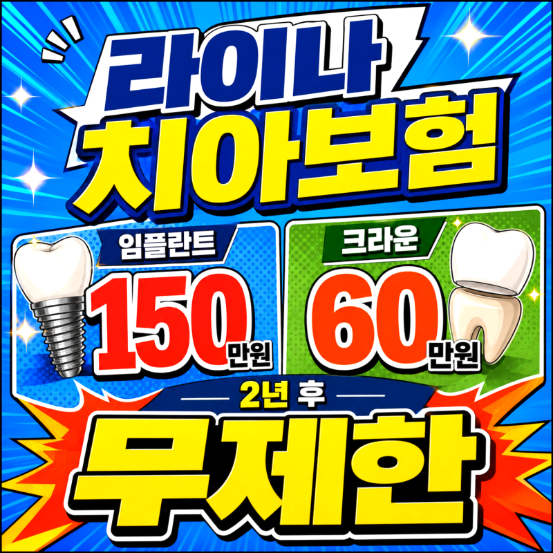라이나 치아보험 임플란트 150만원, 크라운 60만원 2년 후 무제한