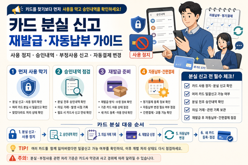 카드 분실 일괄신고 전 확인할 것｜분실신고·재발급·자동납부 점검