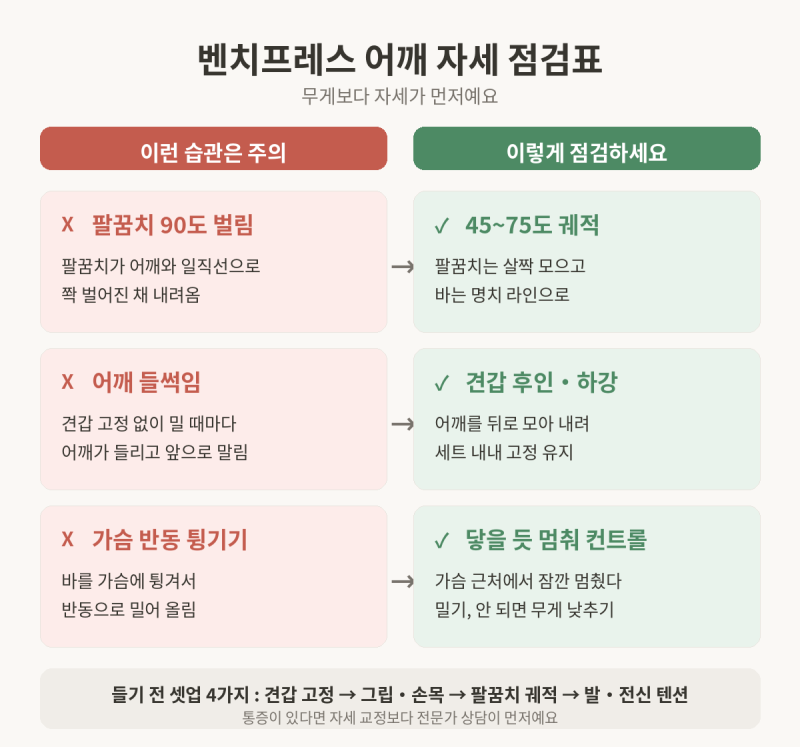 벤치프레스 어깨 통증, 자세 습관부터 점검하세요