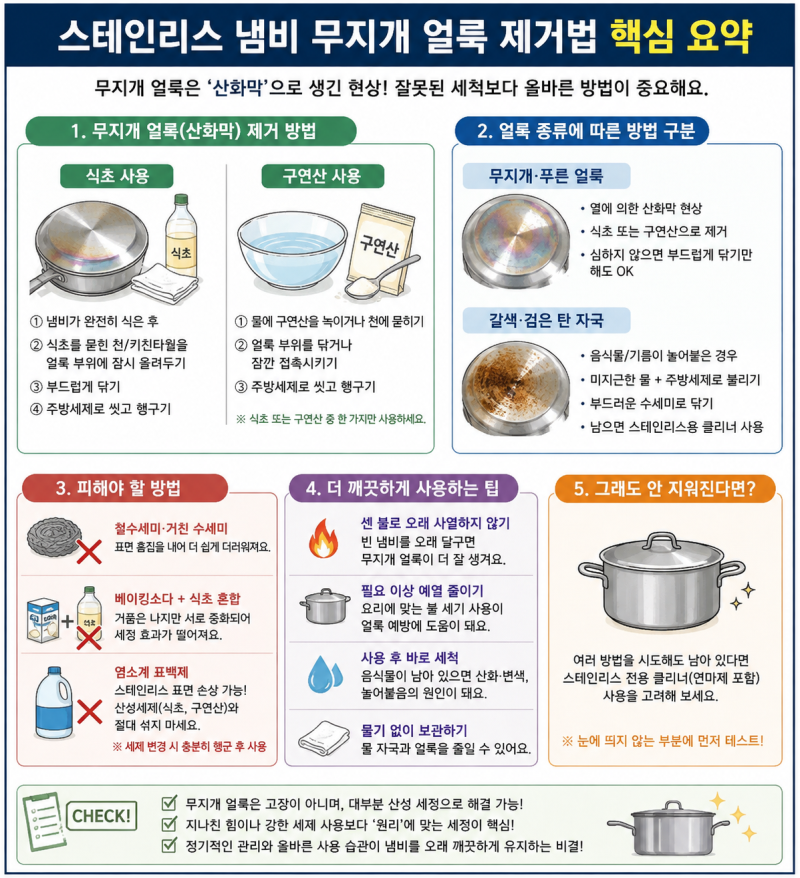 스테인리스 냄비 무지개 얼룩 제거법, 식초·구연산 이렇게 쓰면 돼요
