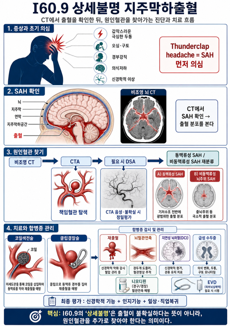 I60.9 상세불명 지주막하출혈“상세불명”은 원인불명이라는 뜻이 아니다_Prepared by 서호석손....