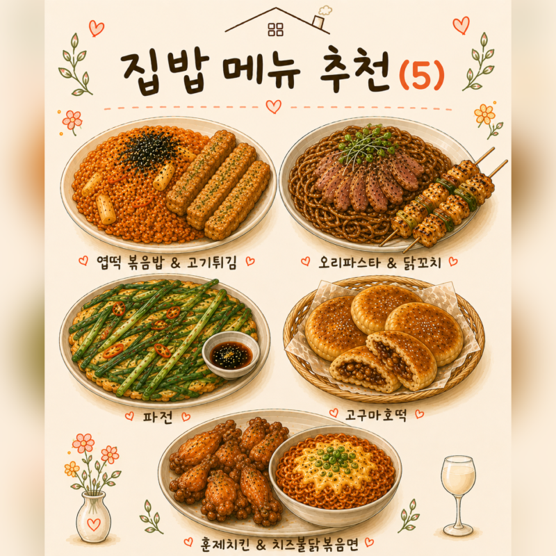집밥메뉴_신혼부부 집밥 일기 (5) 저녁메뉴 추천_엽떡볶음밥, 파전, 고구마호떡