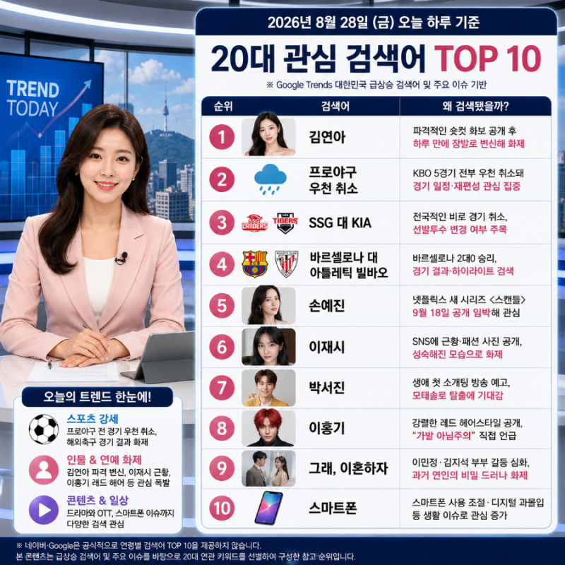 2026년 8월 28일 20대 관심 검색어 TOP 10