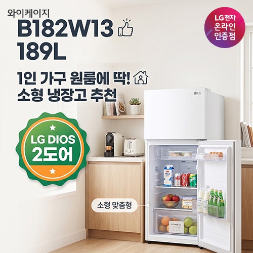 LG DIOS B182W13 189L 2도어 냉장고 사용 후기, 1인 가구 원룸에 맞는 소형 냉장고 추천