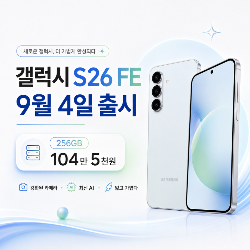 갤럭시 S26 FE 9월 4일 출시! 가격 104만 5천 원·카메라· AI 총정리
