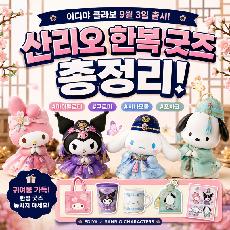 산리오 한복 굿즈 총정리! 이디야 콜라보 9월 3일 출시｜마이멜로디·쿠로미·시나모롤·포차....