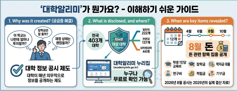 우리 아이가 갈 대학, 장학금 많이 주고 투자 잘 할까? — 2026년 대학정보공시로 확인하는 법