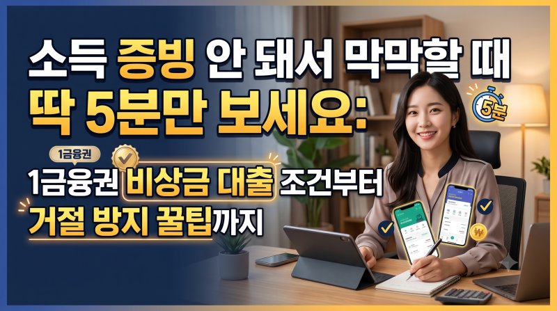 "소득 증빙 안 돼서 막막할 때 딱 5분만 보세요: 1금융권 비상금 대출 조건부터 거절 방지 꿀....
